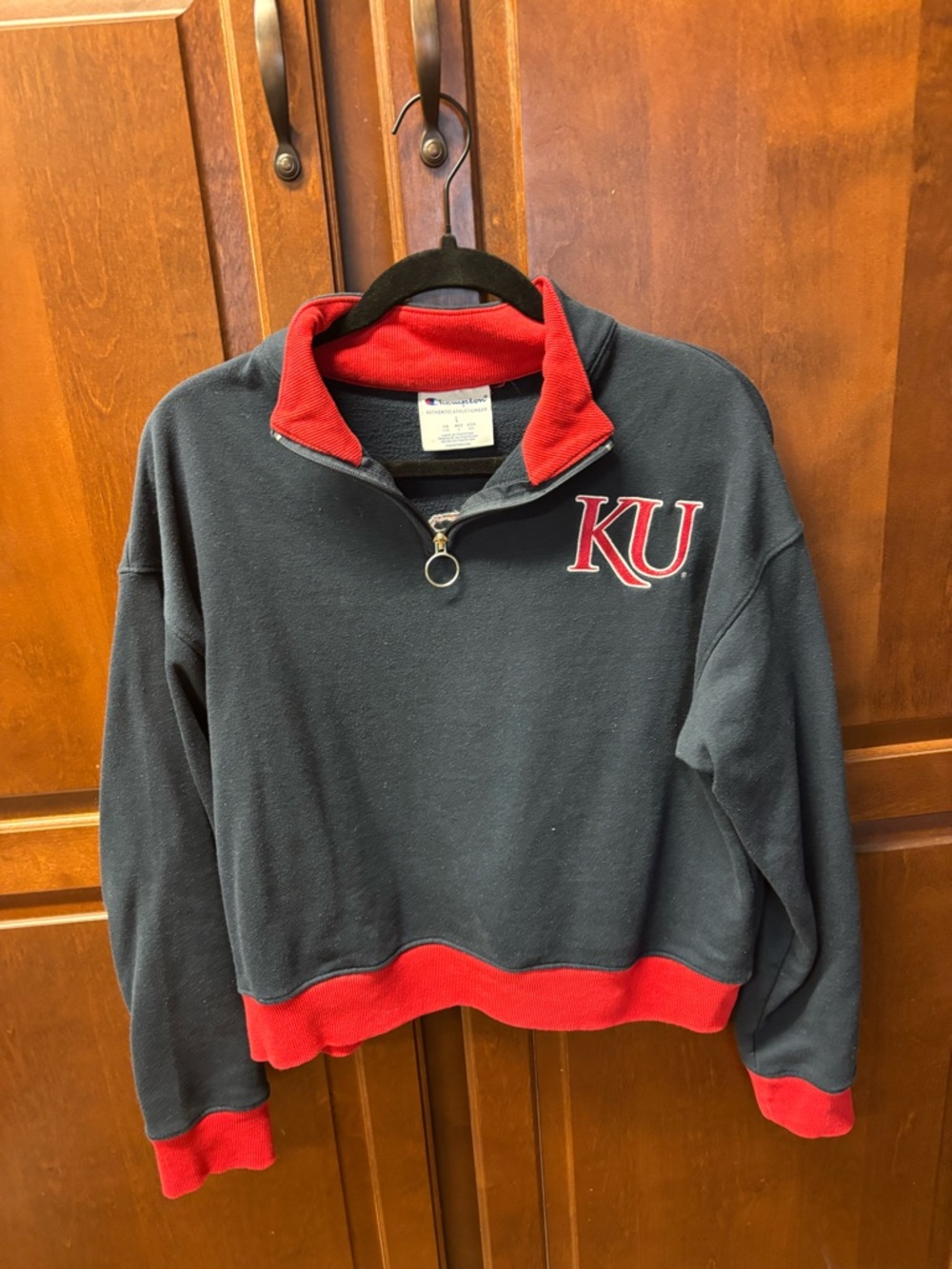 Champion Black and Red KU Half-Zip Pullover